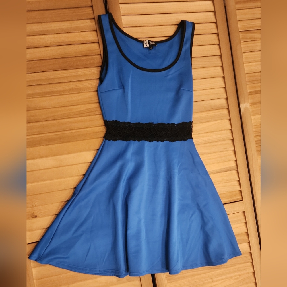 Vibe Women's Royal Blue Dress Lace Black Middle , Sleeveless
